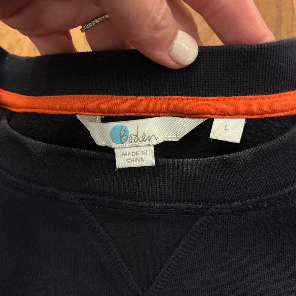 Boden Navy Crewneck Sweatshirt with Orange Appliqué - Picture 2 of 7